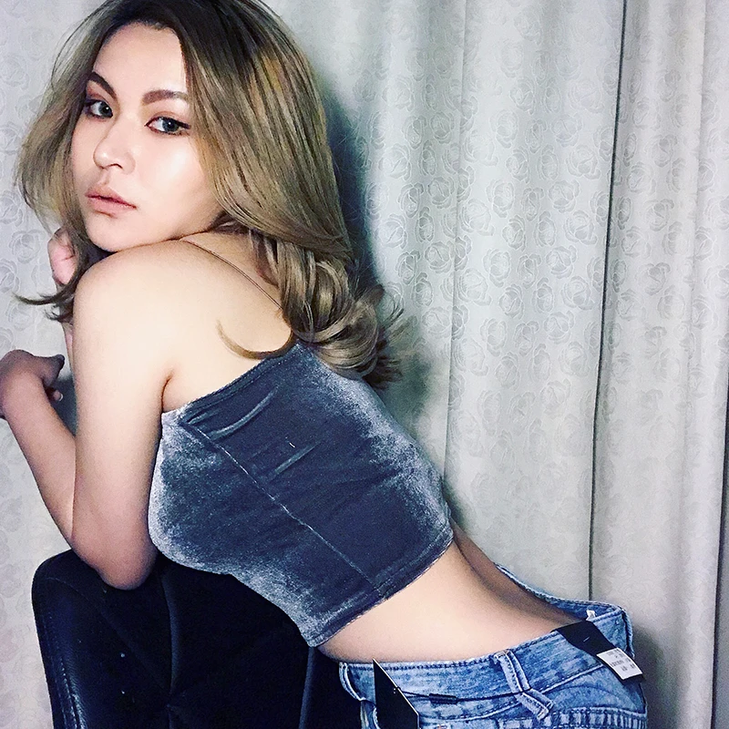 

2019 Women Corduroy Korea Solid Color Short Sexy Camisole Female Tie Gold Velvet Bralette Crop Top Streetwear Pink Bustier