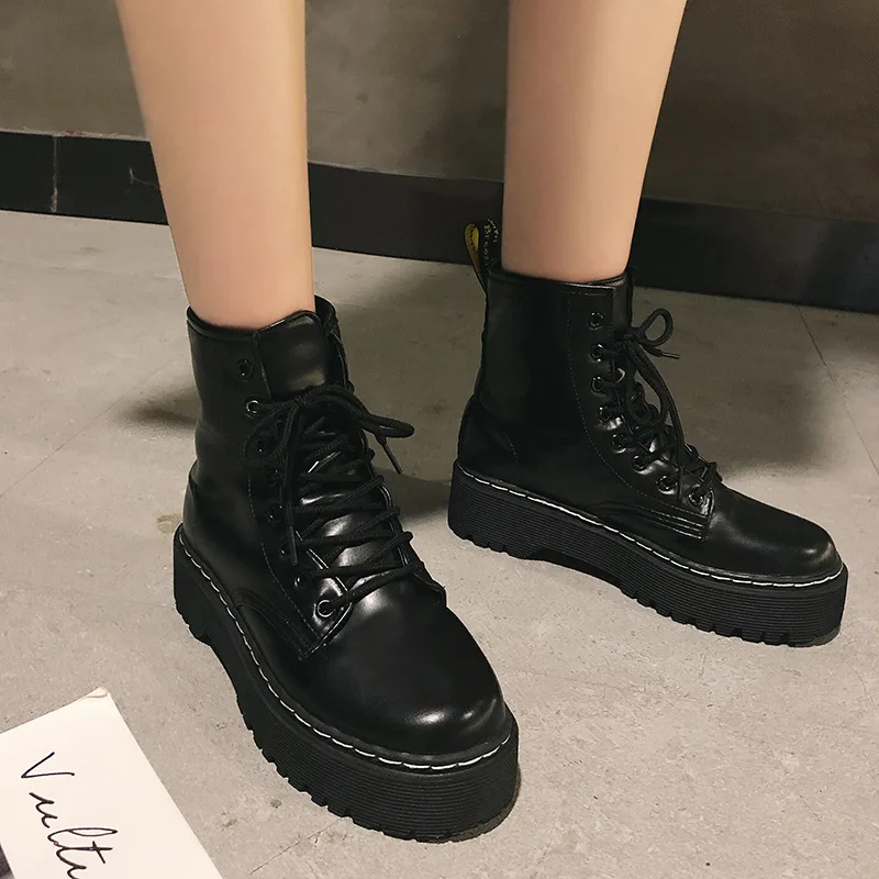 

Lace-up Boots Women's 2019 Autumn & Winter New Style Versatile Retro Martin British Style Thick Bottomed Spring And Autumn Motor