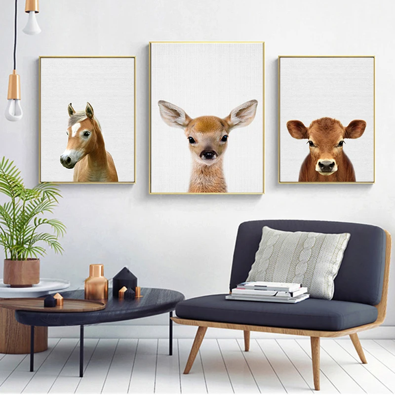 Детское животное жираф кролик слон холст искусство детской стены декоративная