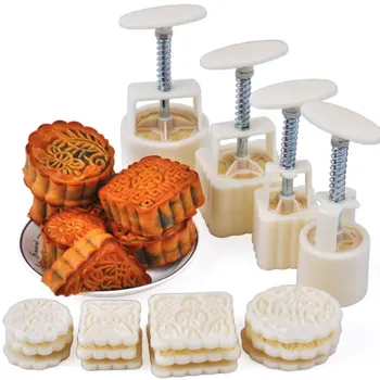 

50g and 100g moon cake mold hand-pressed round and square DIY cake tools cookies dry cracker cookies 16 pieces / kitchen tools