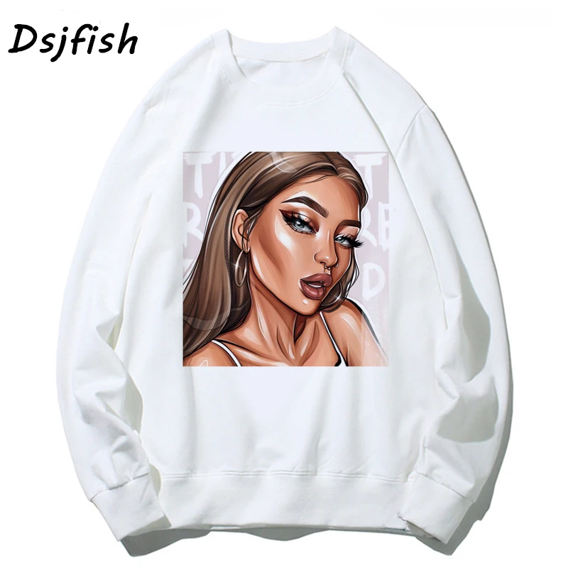 Женские толстовки swaetshirts vogue beauty sexy girl drink wine hoodie Белый мультяшный принт женский длинный рукав осенний хлопковый топ