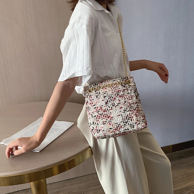 Bucket Chain Wrapper Canvas Bag New Korean Fashion Single Shoulder Messenger Bag
