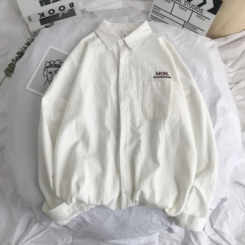 Liketkit, мужские однотонные повседневные рубашки с длинным рукавом,, Мужская корейская модная рубашка с вышивкой, Мужская Уличная одежда, Весенние футболки для пары