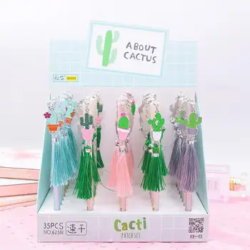 

40 pcs/lot Fresh Cactus Pendant Gel Pen Cute 0.5mm black ink Neutral Pen School writing Supplies Promotional Gift