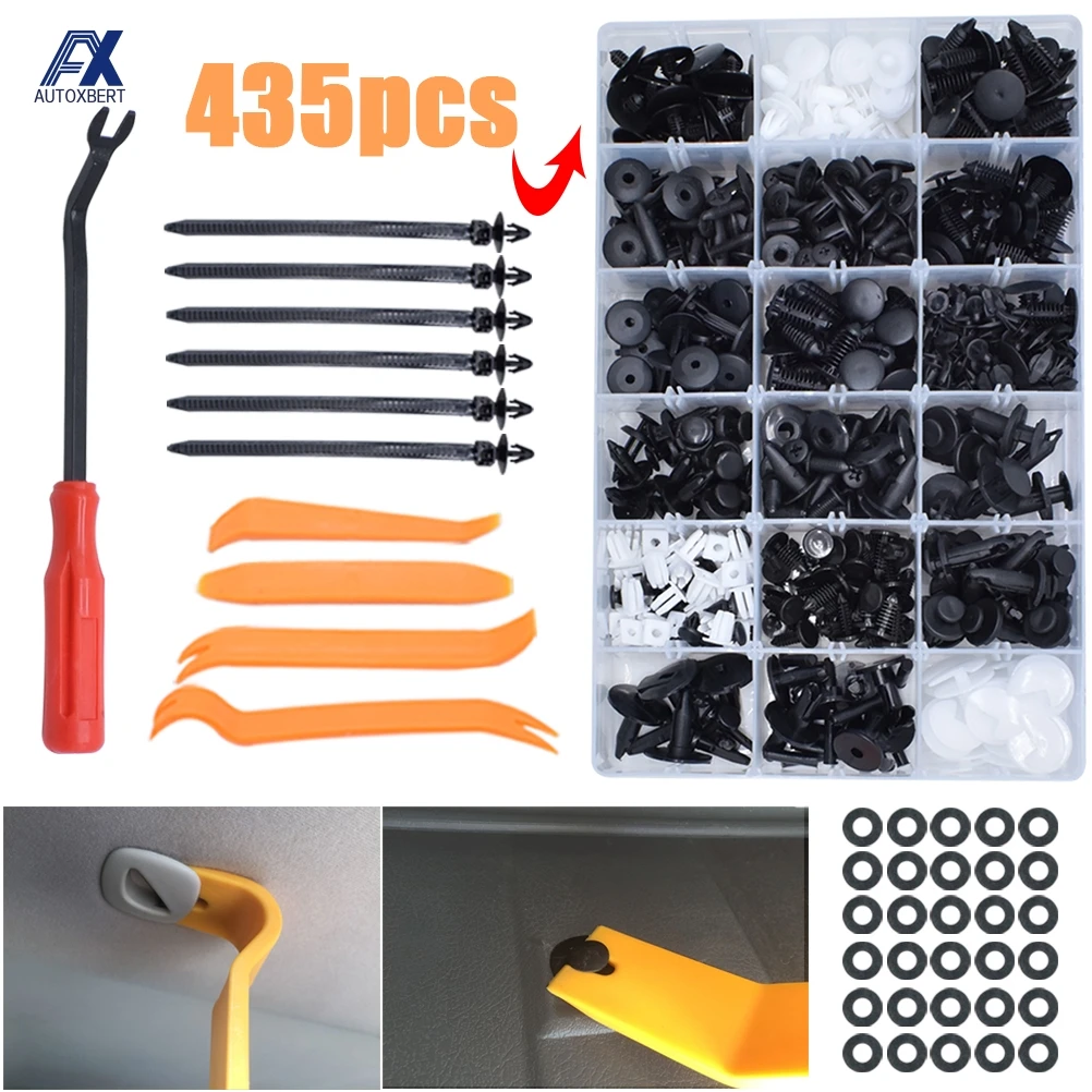 435pcs Car Body Push Pin Rivet Trim Moulding Clips Removal Tools Bumper
