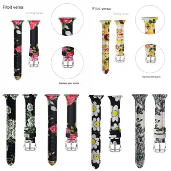 

Bracelet Flower Strap Watch Band Leather peony Print bracelet for Fitbit Versa Replacement Watch Accessories Wristbands Straps