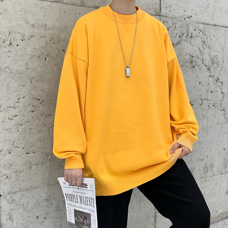 Autumn New Harajuku Knitted White Yellow Black Sweater Men Casual O-Neck Pullover Oversize Loose jumper M-3XL sweater hoodie