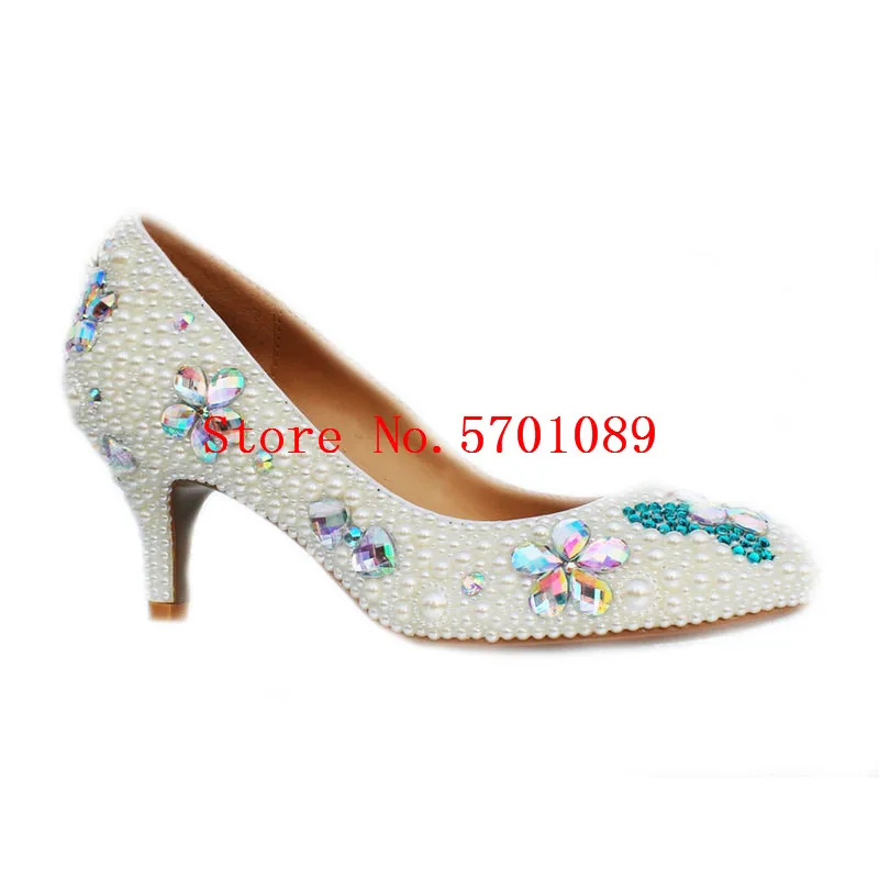 

Diamonds Pearl Pumps 80mm Europe America Handmade Luxury Pearl Wedding Pumps Colorful Rhinestone Bride Bridesmaid Wedding Shoes