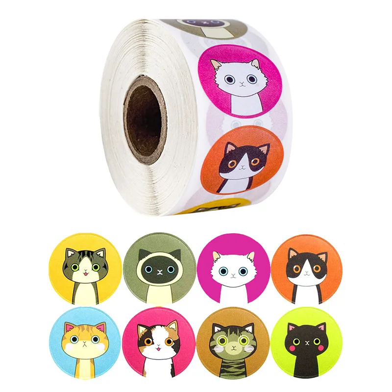 

1'' 500Pcs cute cat kitty stickers pets decal Gift package seal labels phone decoration stikers notebook Decoration Stickers DIY