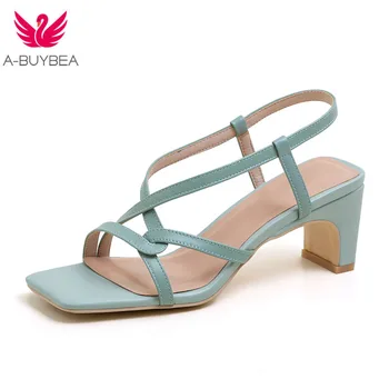 

Genuine Leather Sandals Women Slip-on High Heels Women Summer Shoes Strange Heels Women Shoes Gladiator Sandals Women Work Shoes