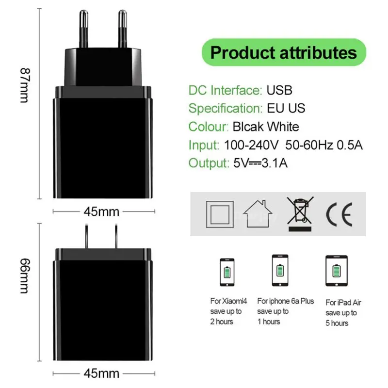 Цифровой дисплей 3 порта USB зарядное устройство Текущий монитор дорожное настенное зарядное устройство EU/US адаптер питания совместим со всеми устройствами