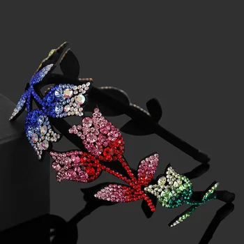 

Hot Classical Multiple Colour Rose Shape Headband Inlaid Imported Austrian Rhinestone Gradient Color Headband Hair Accessories
