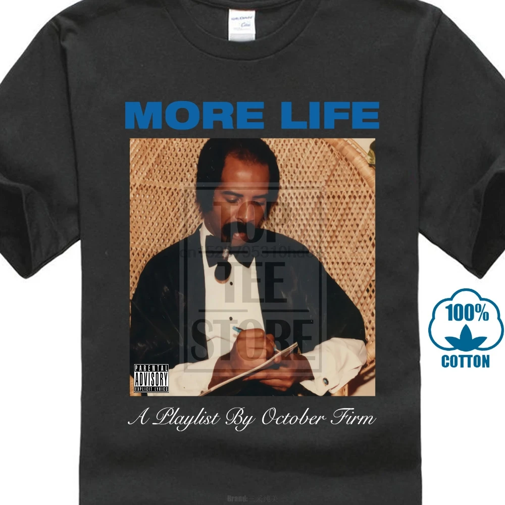 Бесплатная доставка 2018 Drake More Life A Playlist By October Firm Мужская черная футболка размеры