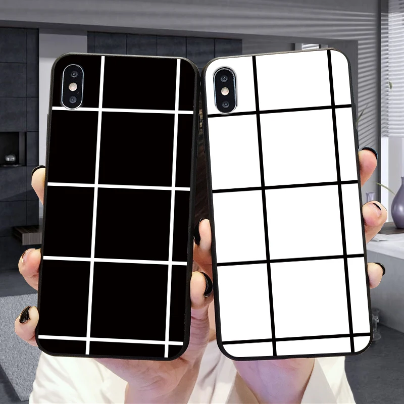 Lover Phone Case For iphone 11 PRO X XS Max XR 7 8 6 6s Plus black white plaid Fashion Soft Silicone TPU couple back Cases Cover | Мобильные