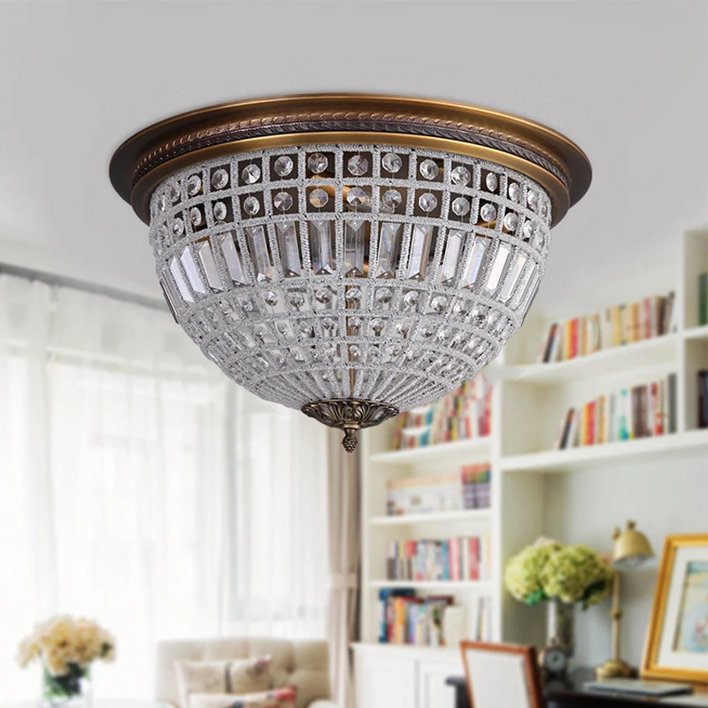 

antique bronze crystal ceiling light bedroom vintage round crystal Ceiling lamp retro hallway kitchen light fixtures living room