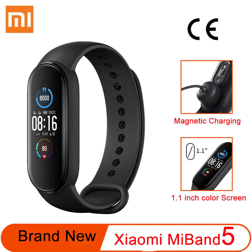 Оригинальный Смарт браслет Xiaomi Mi Band 5 смарт Miband с AMOLED экраном фитнес трекер