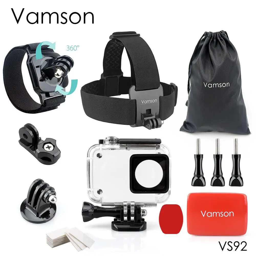 Vamson для Xiaomi yi 4K Аксессуары для экшн-камеры комплект для yi 2 водонепроницаемый чехол крепление точечная текстура монопод селфи палка VS91 - Цвет: VS92