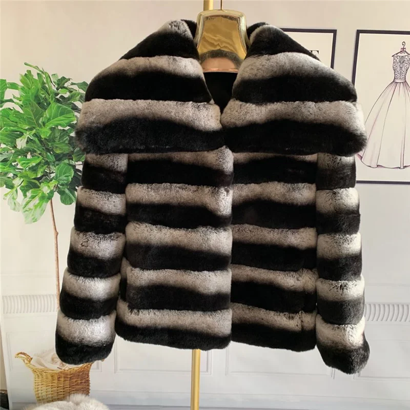 Real Fur Coat High Quality Rex Rabbit Fur Coat Jacket Standing Collar Long Sleeves Natural Real Fur Coat Ladies womens long black puffer coat Coats & Jackets
