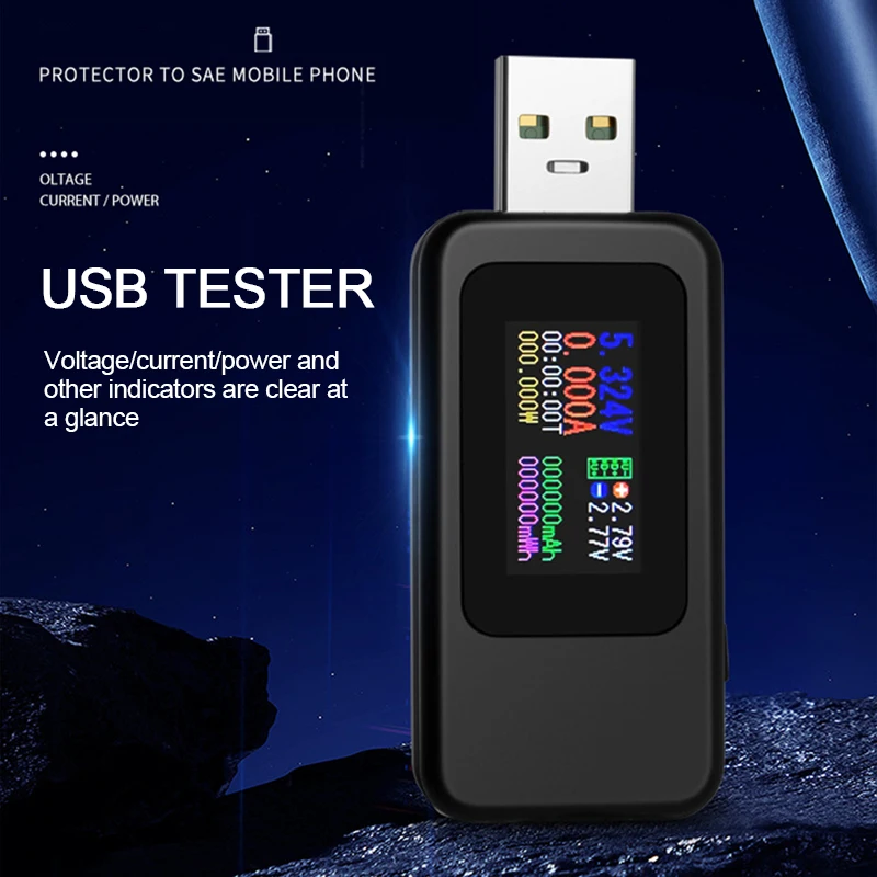Color Display USB Tester 0-6.5A Current 4-30V Voltage USB Charger Tester Time Display Mobile Power Detector Battery Test wind anemometer Measurement & Analysis Tools