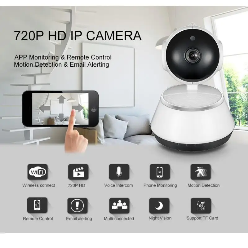 720P HD беспроводная Wifi ip-камера домашняя камера видеонаблюдения 3,6 мм объектив широкоугольная камера для помещений Поддержка ночного видения