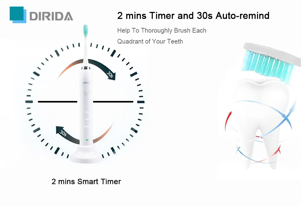 DIRIDA S2001, звуковая электрическая зубная щетка, умный таймер, уход за полостью рта, 30 дней, выносливость, водонепроницаемая, 5 режимов очистки