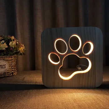 

Creative Wooden Dog Paw Lamp Kids Bedroom Decoration Warm Light French Bulldog USB LED Night Light for Children Christmas Gift