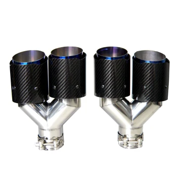 

Dual Carbon Fiber + Stainless Steel Burnt Blue Universal Auto Exhaust Tip Double End Pipe for BMW BENZ VW Golf