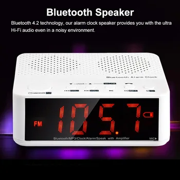 

Portable Home Bluetooth Speaker Sleep Timer Travel Easy Snooze Radio Alarm Clock USB Charging FM Battery Powered LED Display