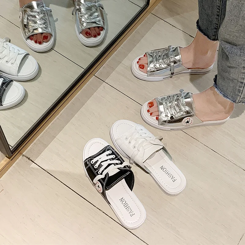 

Women Net red slippers female 2020 summer new outer wear non-slip word drag flat heel casual fashion outdoor ladies sandals