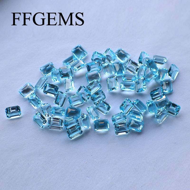 FFGems Natural Swiss blue Topaz Aquamarine Loose Gemstone Rectangle 4*6mm Diy For Silver Gold Ring earring Mounting Fine Jewelry loose gemstones