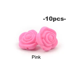 Elegant Rose Flower Silicone Bead Set for DIY Jewelry and Crafts (10 pcs) (Pink)