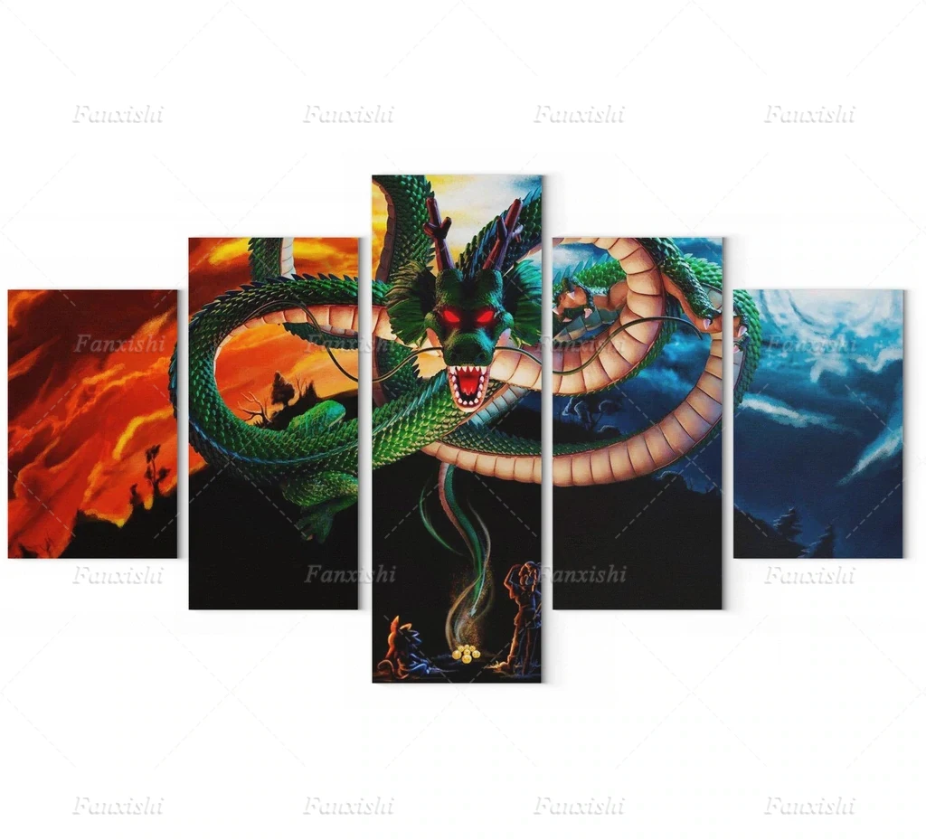 5 Panel Anime Poster Dragon Ball Z Shenron Wall Art Canvas Painting Hd Prints Modular Pictures Boy'S Living Room Home Decor Gift | Дом и