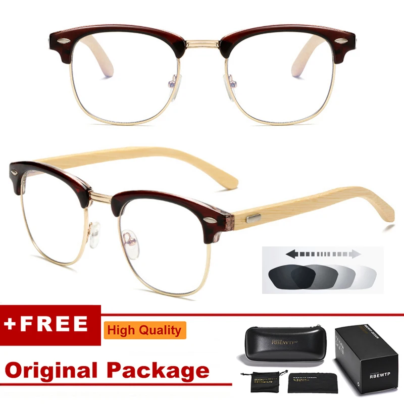 Brown Bamboo 10 Фотохромный фильтр компьютерные очки для блокирования УФ анти голубой свет глаз глазного напряжения переходные игровые очки для женщин мужчин UV400 - Цвет линз: Brown Bamboo 10