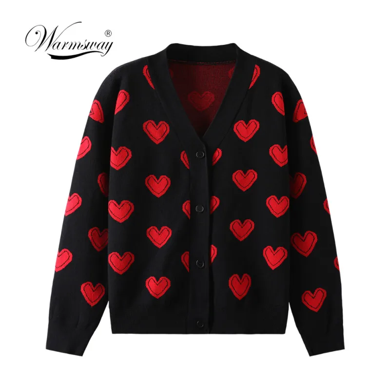 Love Heart Pattern warm Sweater Jackets Autumn Winter New Women Elegant Knitting Vintage V Neck Loose thick Cardigans Coat C-110