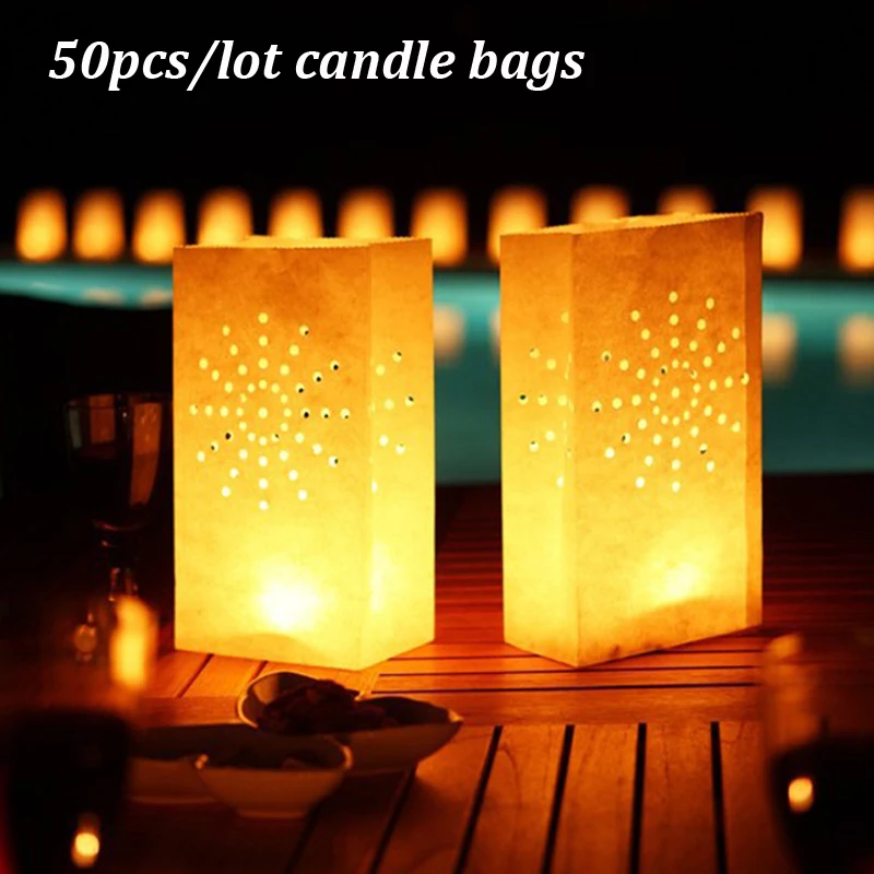 

50 pcs/lot SunshineTea Light Holder White Paper Lantern Candle Bag For Christmas Party Outdoor Wedding Decoration Party Supplies