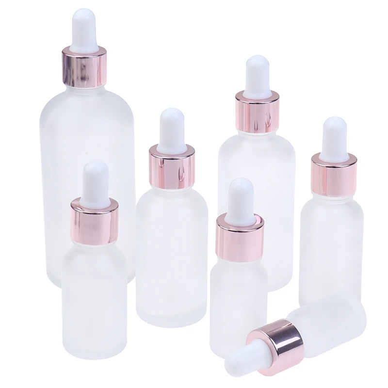 

5/10/15/20/30/50ML Frosted Dropper Glass Rose Gold Cover Aromatherapy Liquid For Essential Massage Oil Pipette Refillable Bottle