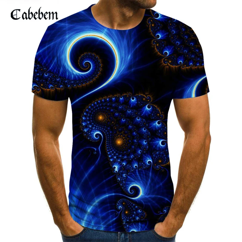 

Blue Abstract Spiral 3D Digital Print T-Shirts Gradient Print Tshirt Summer Tees Men Casual Breathable Round Neck Tee Shirts