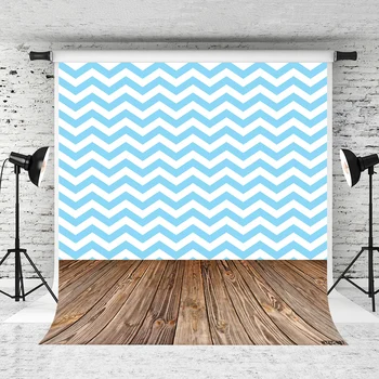 

VinylBDS Stripe Photography Background Retro Wood Floor Blue Wavy Stripes Newborn Photography Backdrops
