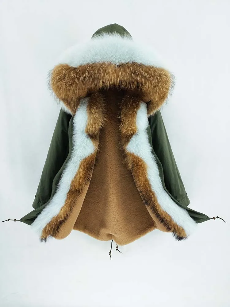 Женская длинная парка OFTBUY, с натуральным мехом енота и лисы на ...