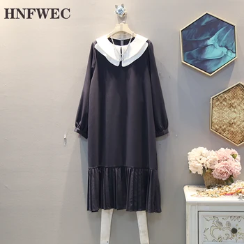 

2020 Spring Autumn New Pattern Round Collar Long Sleeve Hit Colors Patchwork Pullovers Casual Dress Women V437