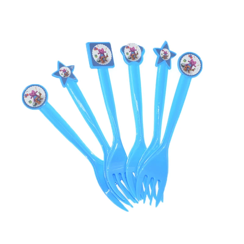 6pcs forks POCOYO детский день рождения принадлежности мультфильм украшения шар посуда чашка тарелка шляпа Tiga детский день детский душ - Цвет: 6pcs forks