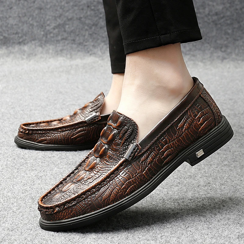 crocodile skin loafer shoes men genuine leather slip-on moccasins handmade man casual shoes drive walk luxury leisure Zapatos - Image 3