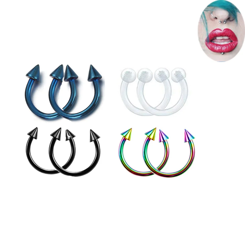 8pc/set Anodized Steel Acrylic Spike Horseshoe Nose Ring Piercing Septum Tragus Earring Invisible Clear Transparent Body Jewelry