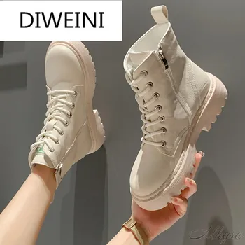 melhor 2020 Botas De Tornozelo De Couro Macio Mulheres Plataforma Da Motocicleta Botas Femininas Outono Inverno Botas Casuais Mulher Goth Curto Botas Mujer