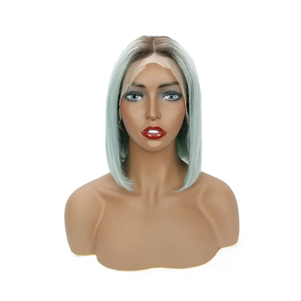T1B Rose Blue Acehair Короткие парик розовый Синтетические волосы на кружеве парик бразильский 13x4 прямые парики из натуральных волос с Африканской структурой, Для женщин Цветной эффектом деграде(переход от темного к Волосы remy - Цвет: T1B Rose Blue