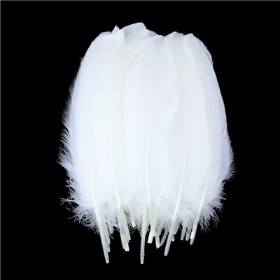 white 50pcs Перо, твердый полюс, натуральный гусиный Плюм, 14-20 см, 50 шт., перья лебедя, белые шлейфы, сделай сам, украшение для дома, вечерние, свадебные украшения - Цвет: white 50pcs