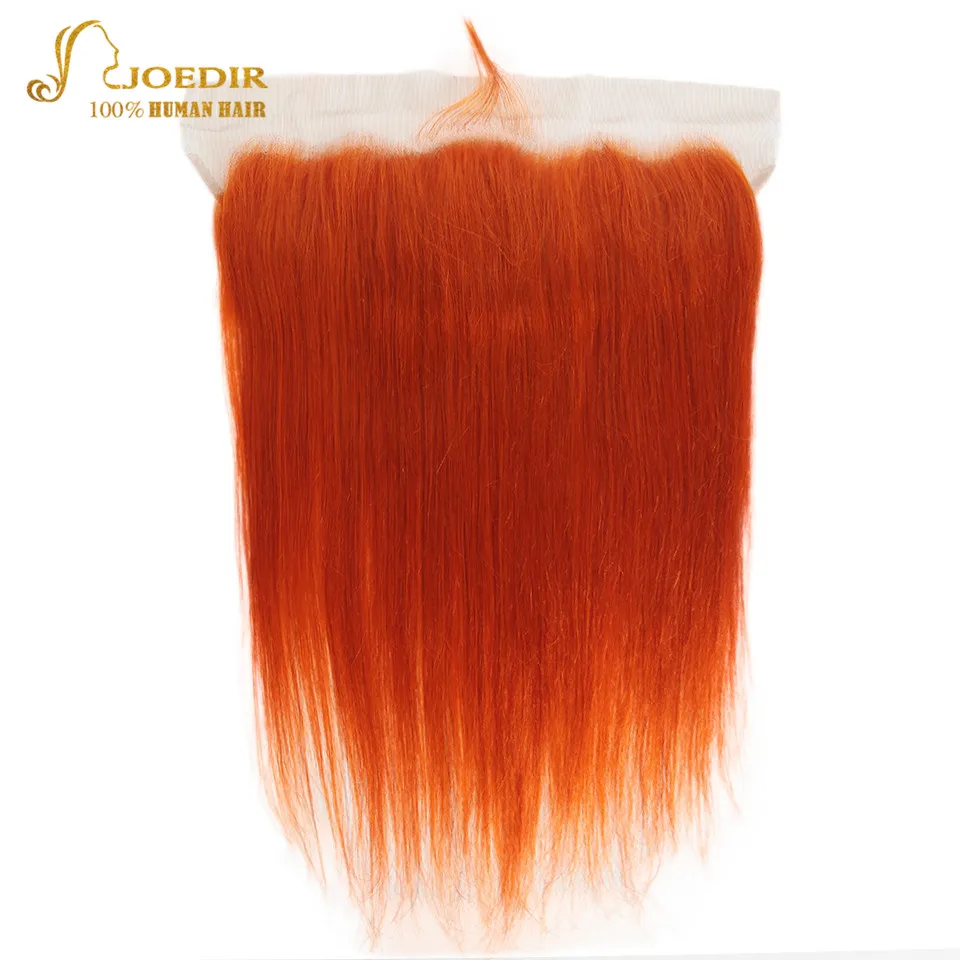 Joedir бразильские Прямые пряди волос с фронтальной кружевной фронтальной пряди, оранжевая красная шерсть Remy 3 4 пряди с фронтальной
