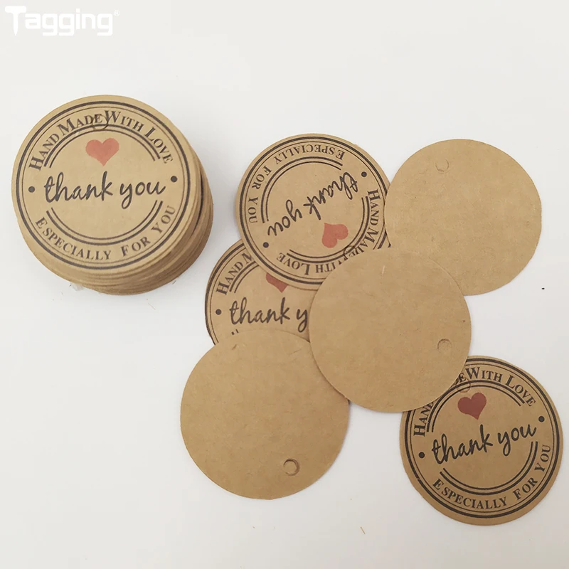 100 шт коричневые/белые бирки круглые ценовые ярлычки на завязке прикрепленные