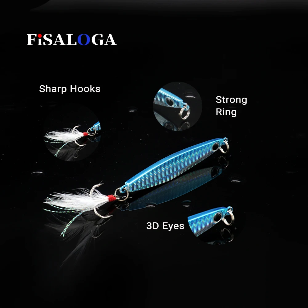 Metal Jig Pilker Lures 30g 40g Lead Baits Casting Shore Fishing Slow Jigging FiSALOGA Tuna Trout Bar Lure Gift 2 VMC Treble Hook