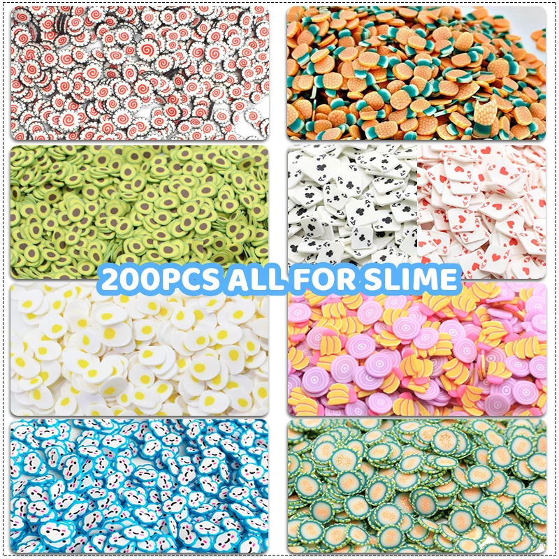 200Pcs Soft Pottery Fruit Slices Slime DIY Nail Art Mobile Beauty Fruit Fimo Bead Additives font